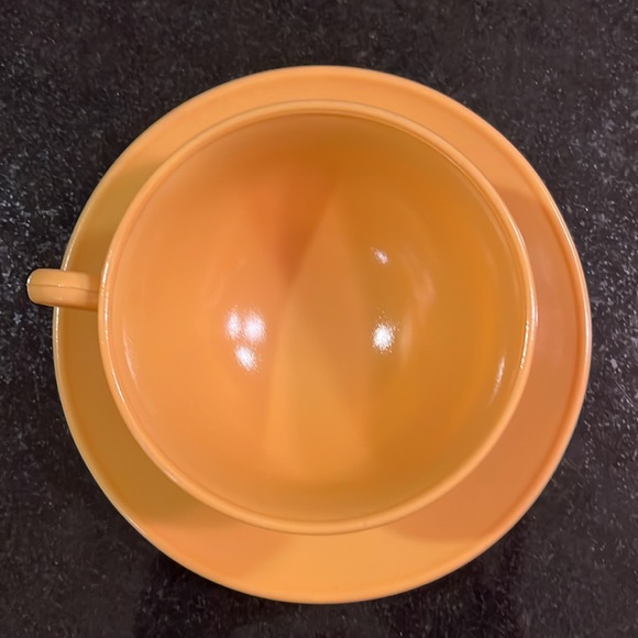 (1) Hazel Atlas Ovide Gold (Butterscotch) Platonite Glass - Cup and Saucer - Picture 3 of 6